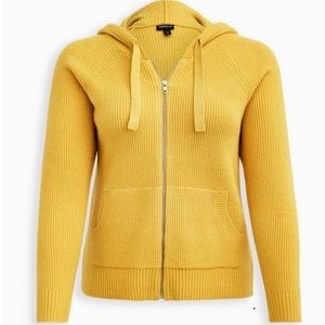 Torrid Mustard Yellow Everyday Plush Cardigan Hooded Raglan Sweater 3 3X 22 24